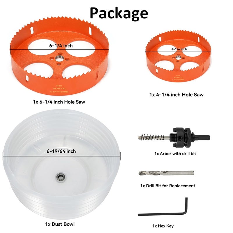 Genubi Industry 6.25 Inch 4.25 Inch Hole Saw for Recessed Lights, 6 1/4 & 4 1/4 Hole Saw with Dust Bowl Catcher for 6 Inch Led Recessed Lighting 4 Inch, Bi-Metal Wood Drywall Hole Cutter - Image 3